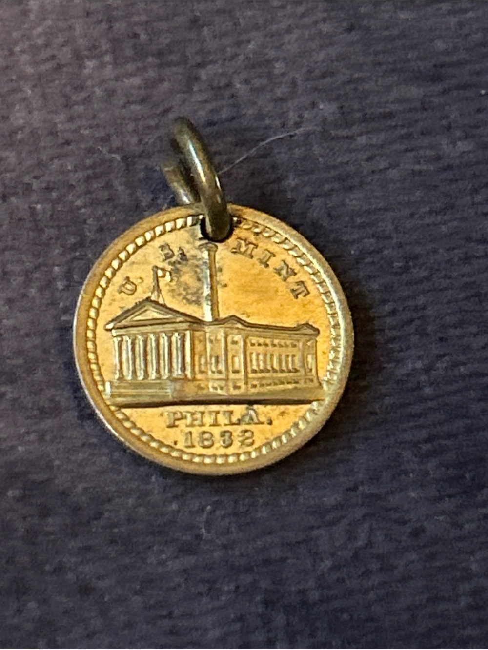 Vintage Coin Pendant Charm in Gold Tone